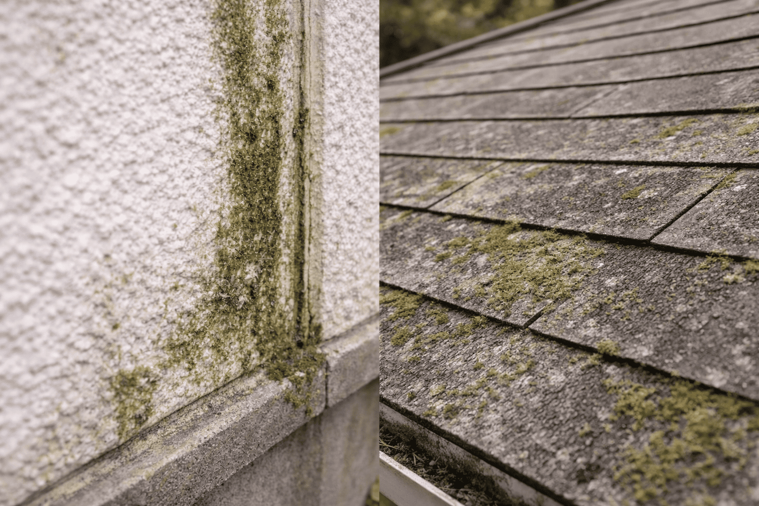 カビが生えた外壁と屋根